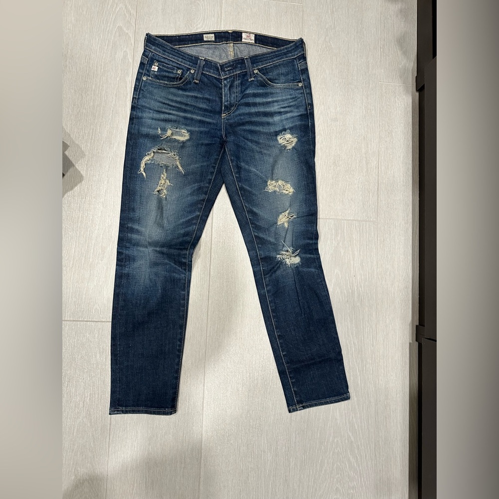 AG Adriano Goldschmied distressed stilt Cigarette Crop Jean